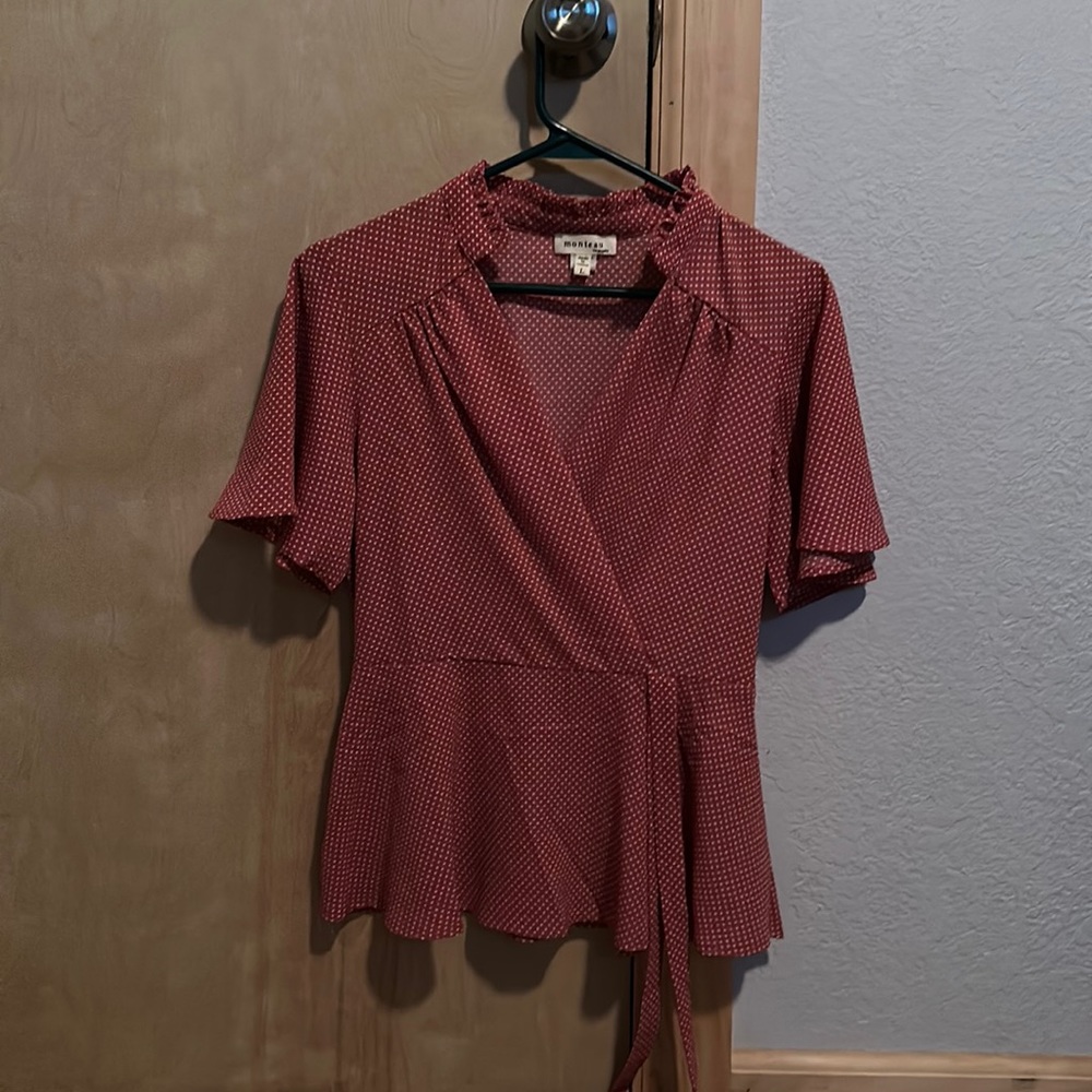 Pink shirt with white dots. Size large